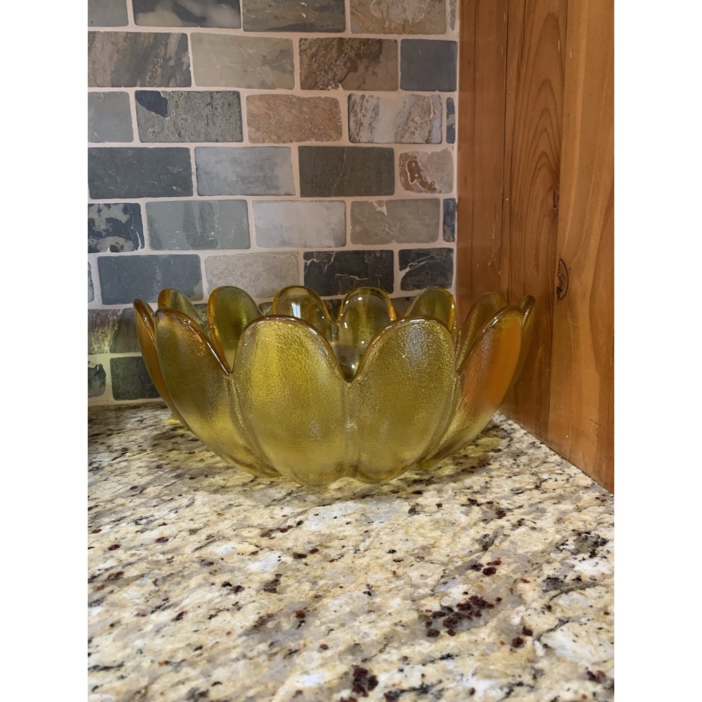 Vintage Heavy Thick Amber Glass Bowl 12 Petals Banana Pudding Bowl. 10.5" x 4.5"
